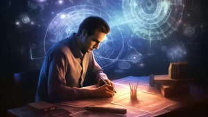 A man practicing Remote Viewing at a desk